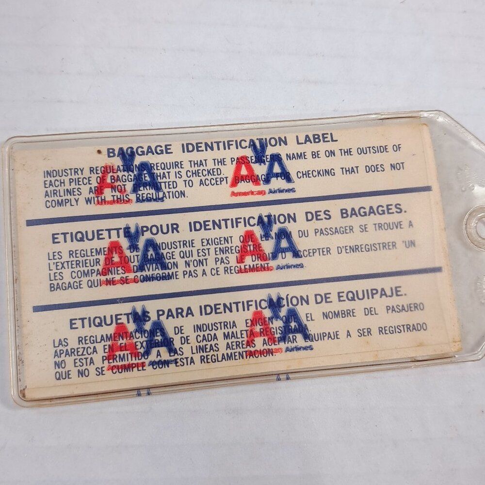 Vintage American Airlines Luggage Tag‎ English French Spanish clear AA pouch